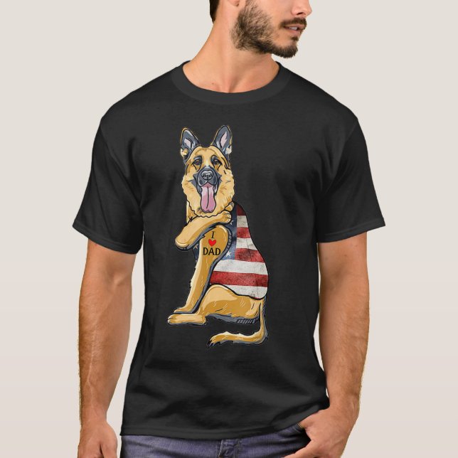 Camiseta German shepherd Tatuagem Cachorro Eu Amo Pais Pais (Frente)