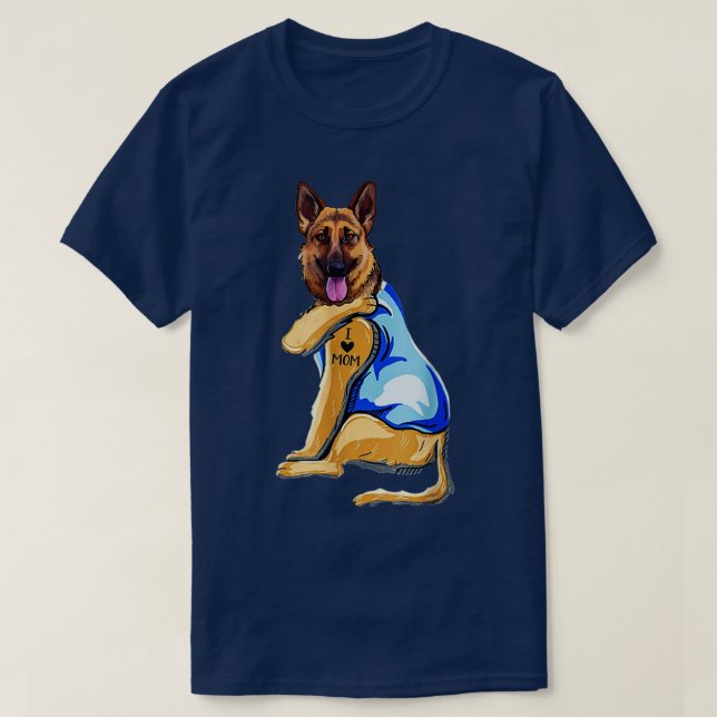 Camiseta German shepherd Tatuagem Eu Amo Mamãe (Frente do Design)