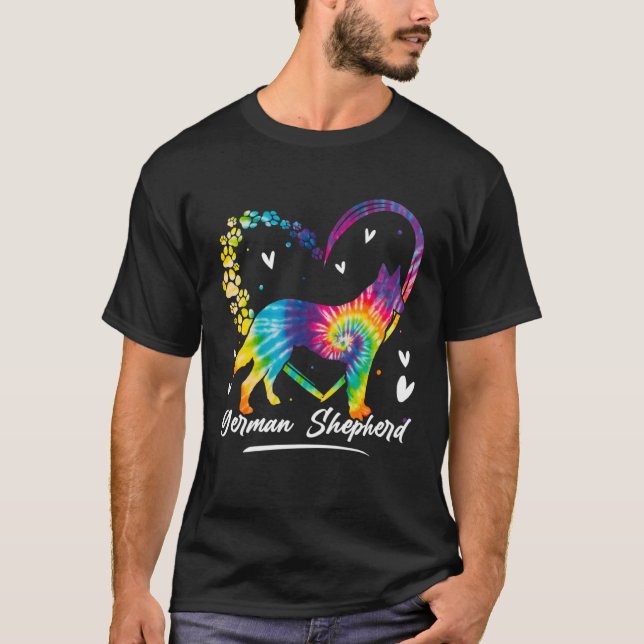 Camiseta German Shepherd Tie Dye Rainbow Dog (Frente)