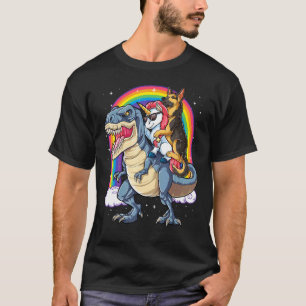 Camiseta German shepherd Unicorn Andando Dinossauro T Rex G
