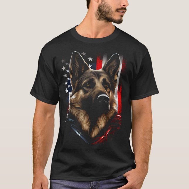 Camiseta German Shepherd US Flag America USA German Shepher (Frente)