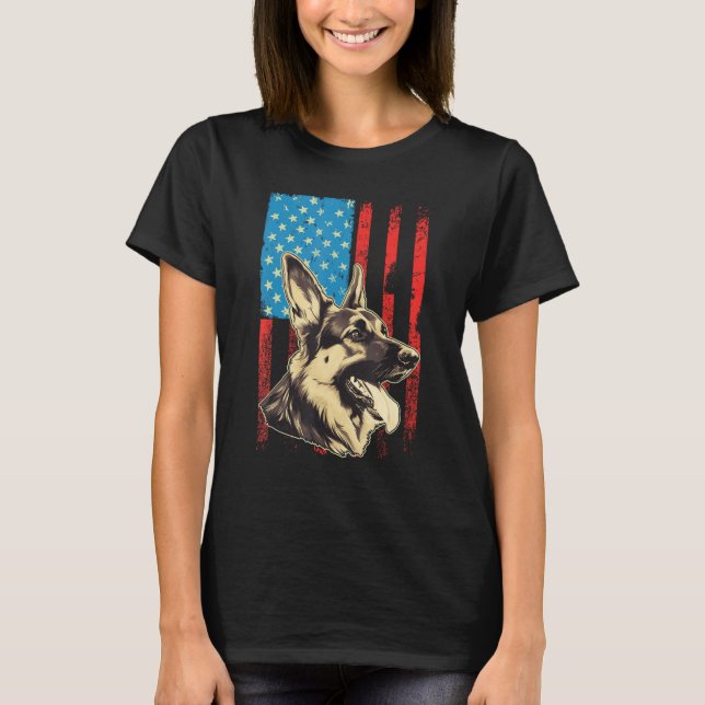 Camiseta German Shepherd USA American Flag 4th of July Grun (Frente)