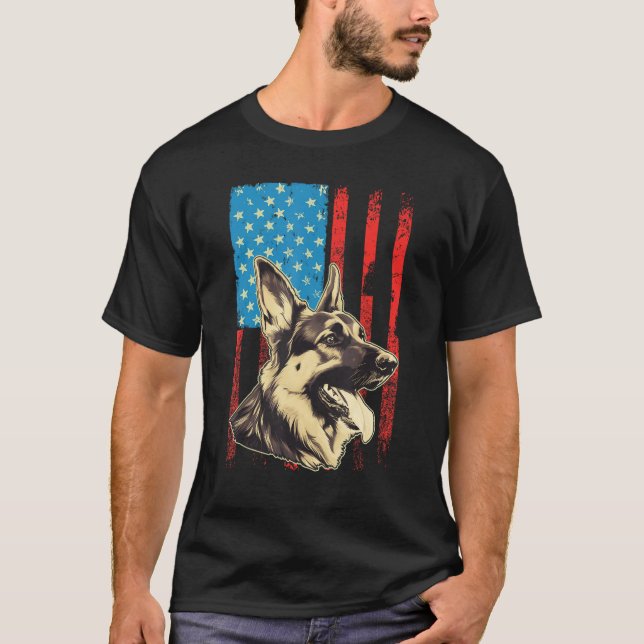 Camiseta German Shepherd USA American Flag 4th of July Grun (Frente)