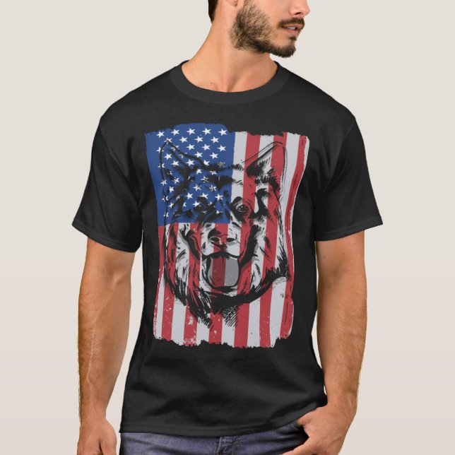 Camiseta German Shepherd USA Merica Flag Retro (Frente)