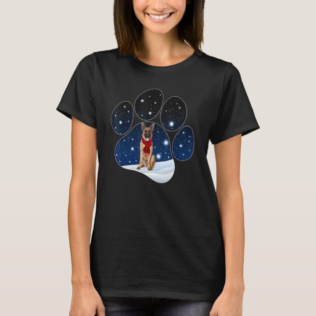 Camiseta German Shepherd Winter Snow Paw Dogs Christmas (Frente)