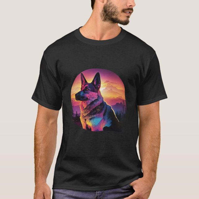 Camiseta German Shepherd with a Nostalgic 80s Retrowave Aes (Frente)