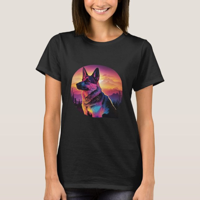 Camiseta German Shepherd with a Nostalgic 80s Retrowave Aes (Frente)
