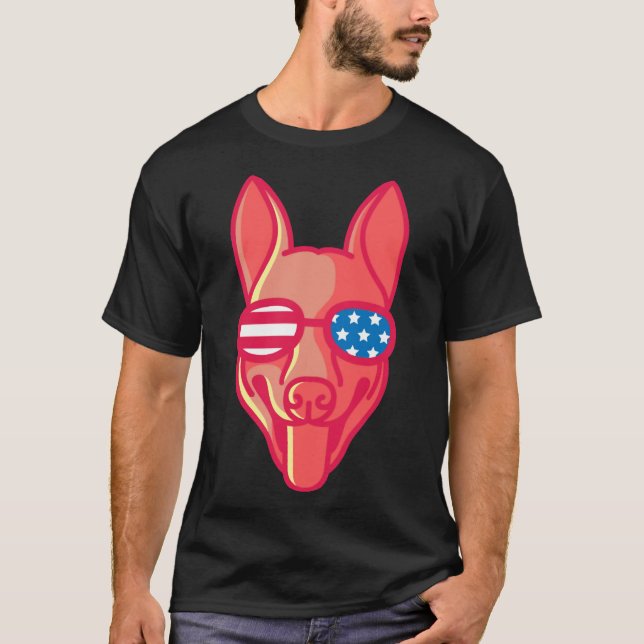 Camiseta German Shepherd With Glasses Nerd Dog Us Flag (Frente)