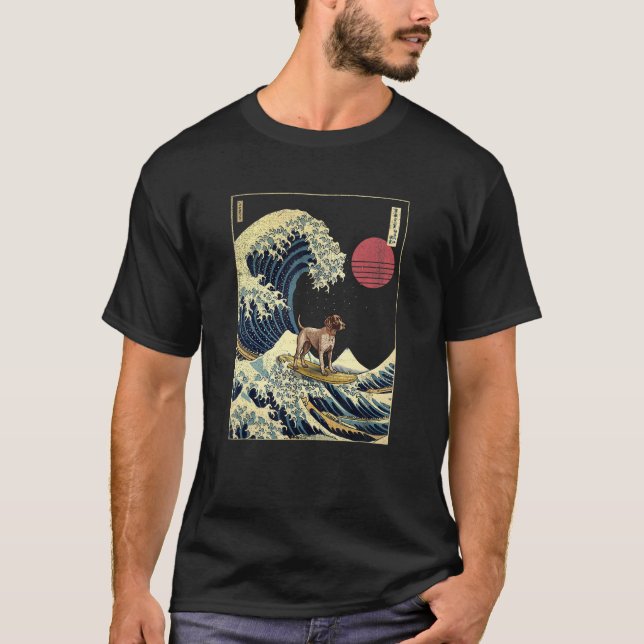 Camiseta German Shorthaired Pointer Japanese Kanagawa Wave  (Frente)