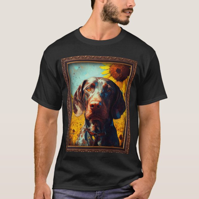Camiseta German Shorthaired Pointer Painting Sunflower Flow (Frente)