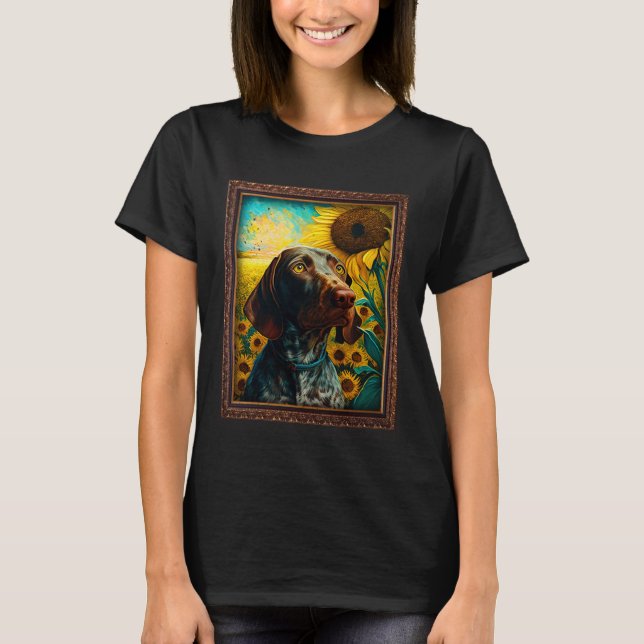 Camiseta German Shorthaired Pointer Painting Sunflower Flow (Frente)