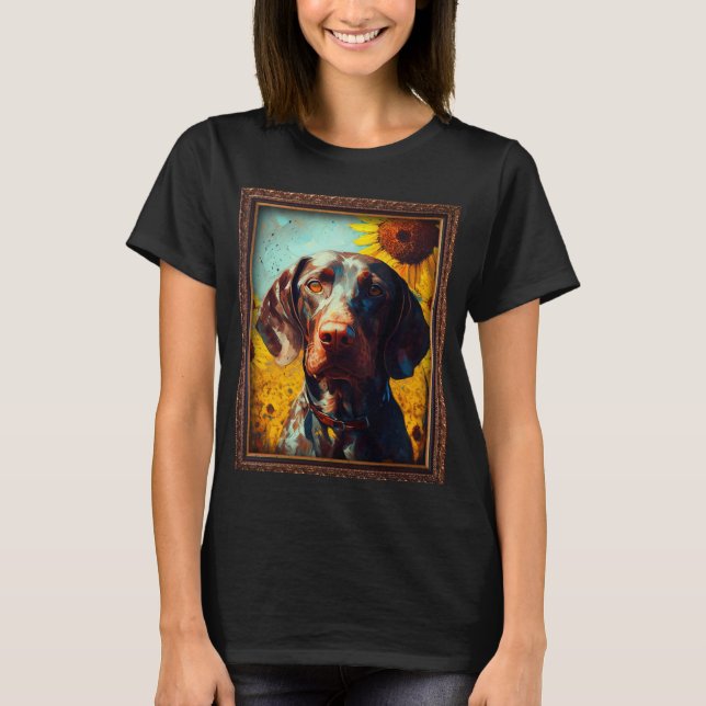 Camiseta German Shorthaired Pointer Painting Sunflower Flow (Frente)