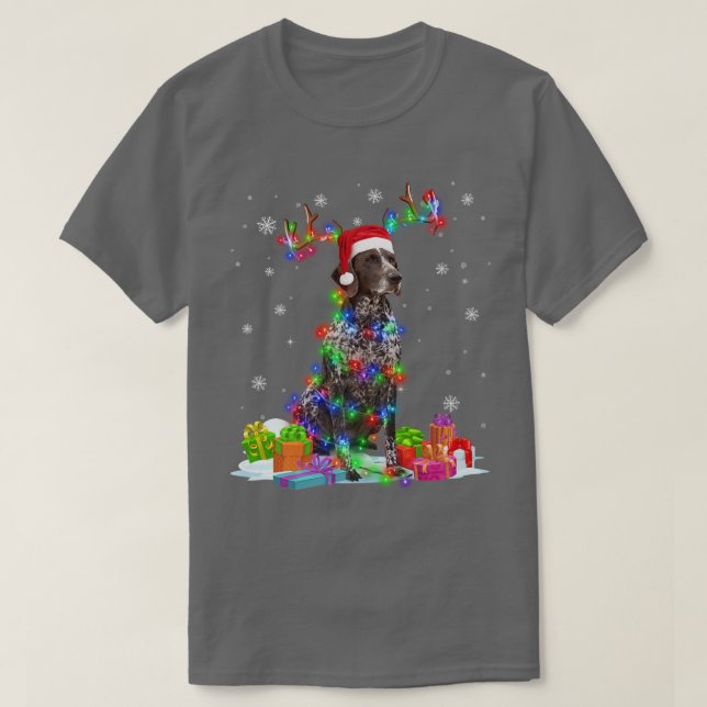 Camiseta German Shorthaired Pointer Reindeer Christmas Ligh (Frente do Design)
