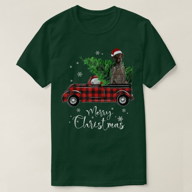 Camiseta German Shorthaired Pointer Ride Red Truck Christma (Frente do Design)