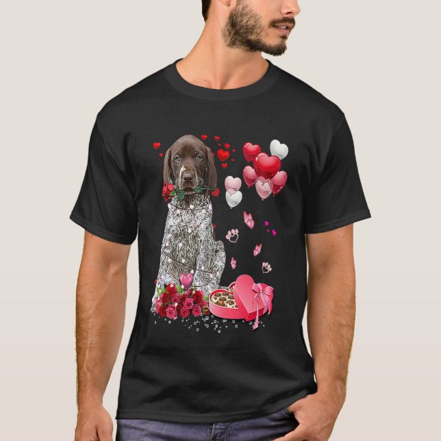 Camiseta German Shorthaired Pointer Rose Heart Happy Valent (Frente)