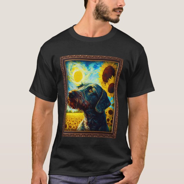 Camiseta German Wirehaired Pointer Painting Sunflower Flowe (Frente)