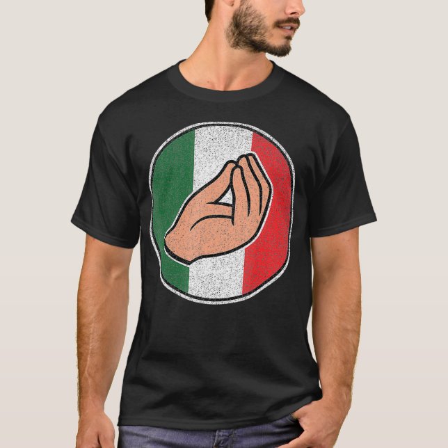 Camiseta Gesto de Mão Italiano com Bandeira Italiana (Frente)