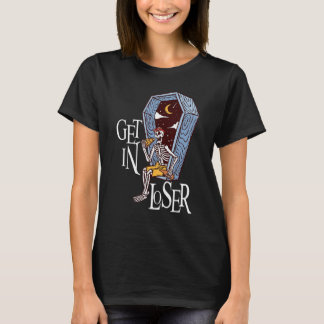 Camiseta Get in Loser Halloween Moon Pizza  Skeleton