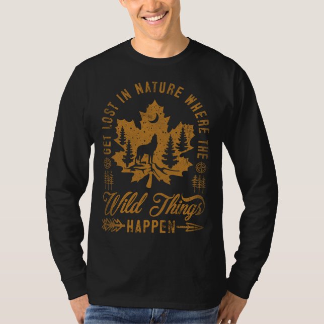 Camiseta Get Lost In Nature Where Wild Things Happen Wolf 8 (Frente)