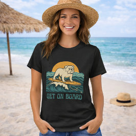 Camiseta Get On Board Surfer Dog Retro Bulldog Surf Graphic