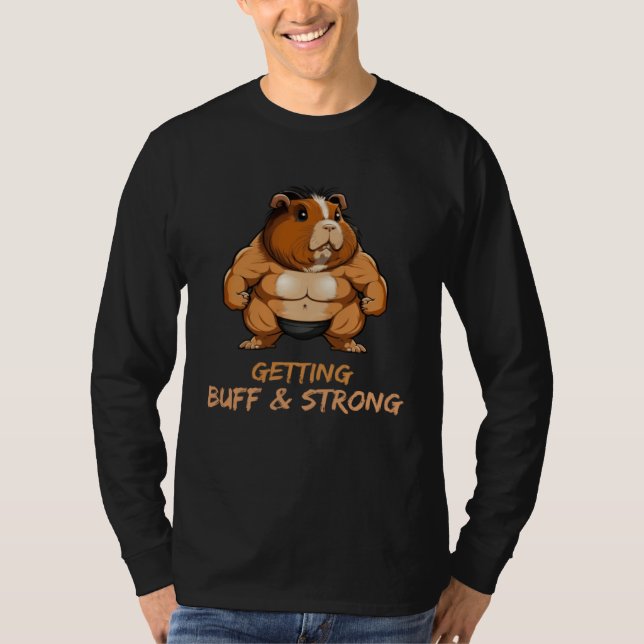 Camiseta Getting Buff & Strong Guinea Pig Weightlifting Bod (Frente)
