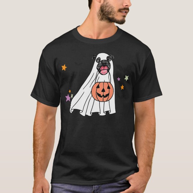 Camiseta Ghost Black Pitbull Boo Dog Lover Halloween Costum (Frente)