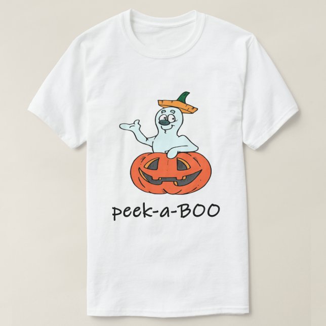Camiseta Ghost Bonito do Halloween Jack O Lantern Peek A Bo (Frente do Design)