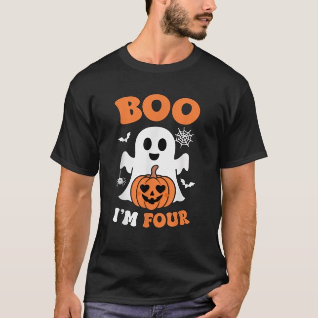 Camiseta Ghost Boo I m Four Year 4th Birthday Boys Hallowee (Frente)