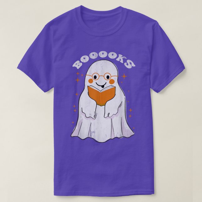 Camiseta Ghost Book em Óculos de Halloween Professor Lendo (Frente do Design)
