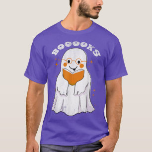Camiseta Ghost Book em Óculos de Halloween Professor Lendo