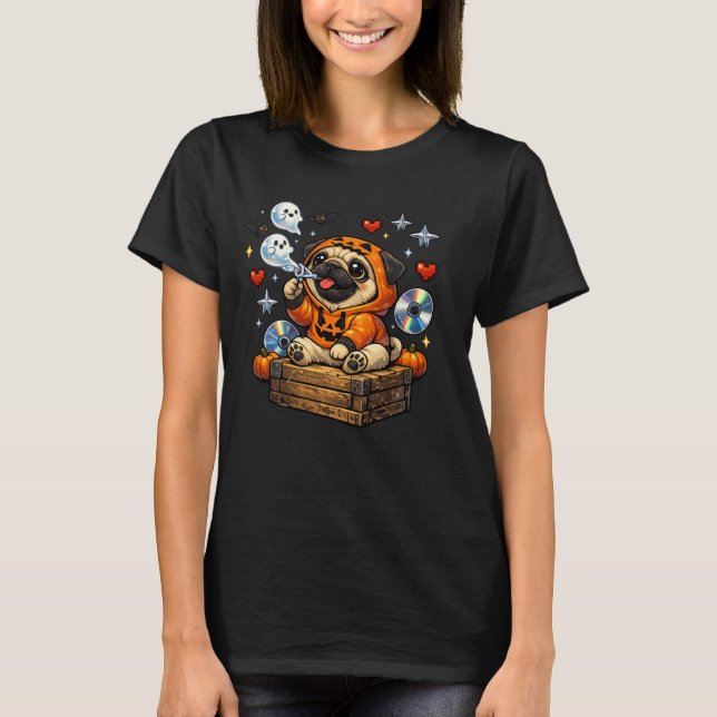 Camiseta Ghost Bubble Pug – Halloween Fofo (Frente)