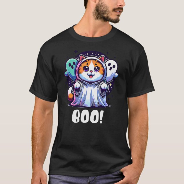 Camiseta Ghost Cat Boo Funny Cute Cat Boo Kitty Halloween (Frente)