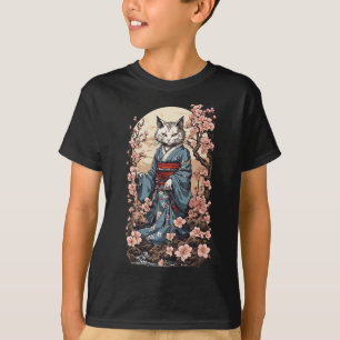 Camiseta Ghost Cat Com Kimono Japonês Yokai Folklore Desi
