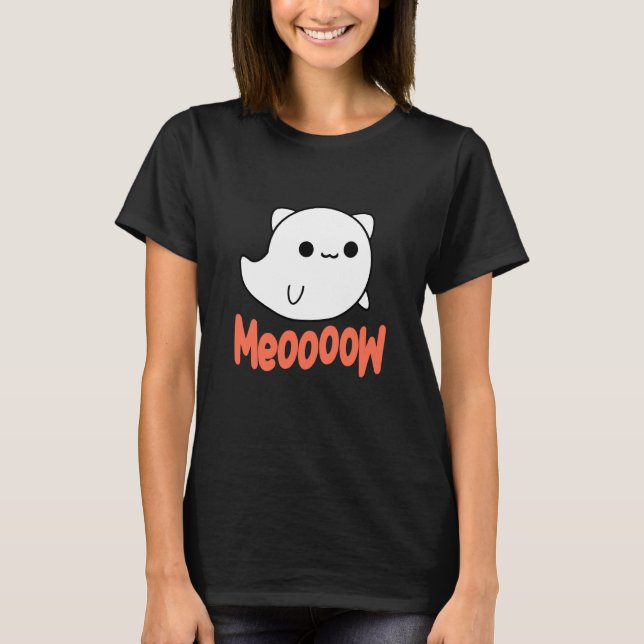 Camiseta Ghost Cat Dia de as Bruxas engraçado (Frente)