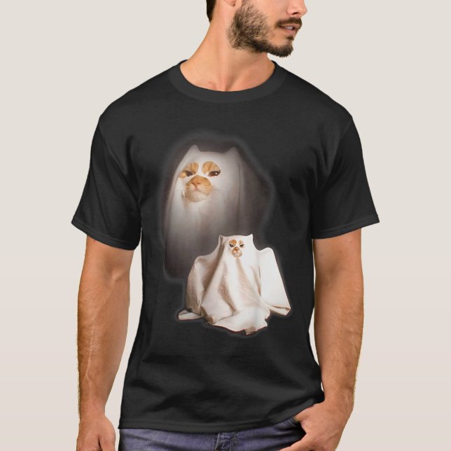 Camiseta Ghost Cat Meme Funny Halloween Men Women Kids  (Frente)