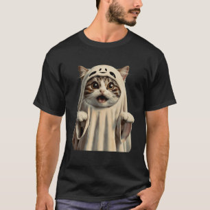 Camiseta Ghost Cat Meme Surpresa Espírito de Halloween Para