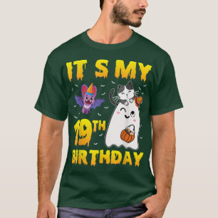 Camiseta Ghost Cat Pumpkin Candy Corn É Meu 19º aniversário