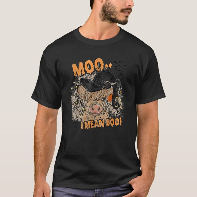 Camiseta Ghost Cow Moo I Mean Boo Pumpkin Moon Halloween (Frente)