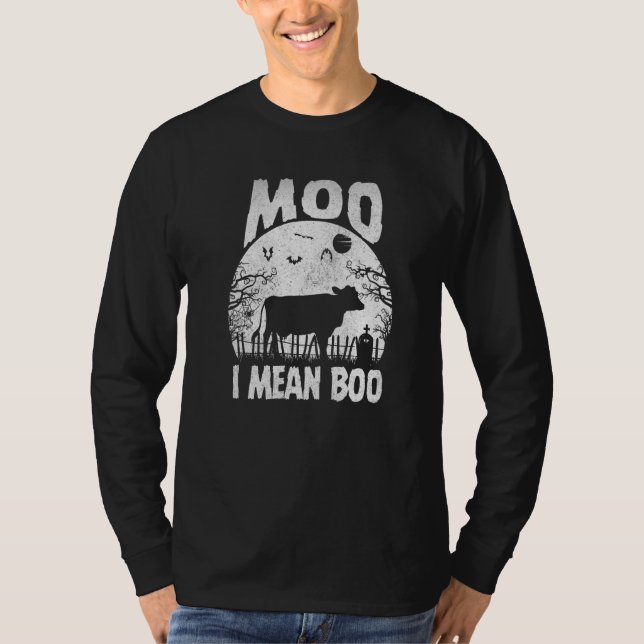 Camiseta Ghost Cow Moo I Mean Boo Pumpkin Moon Halloween Fo (Frente)