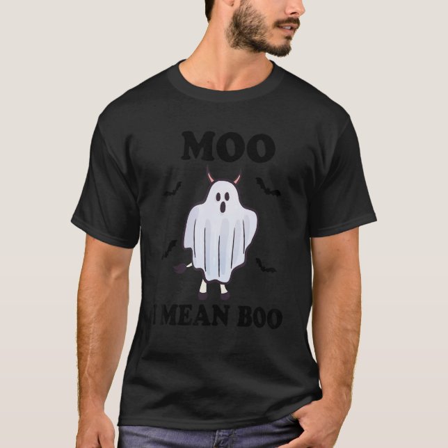 Camiseta Ghost Cow Moo I Quer Dizer Boo Halloween Costume (Frente)