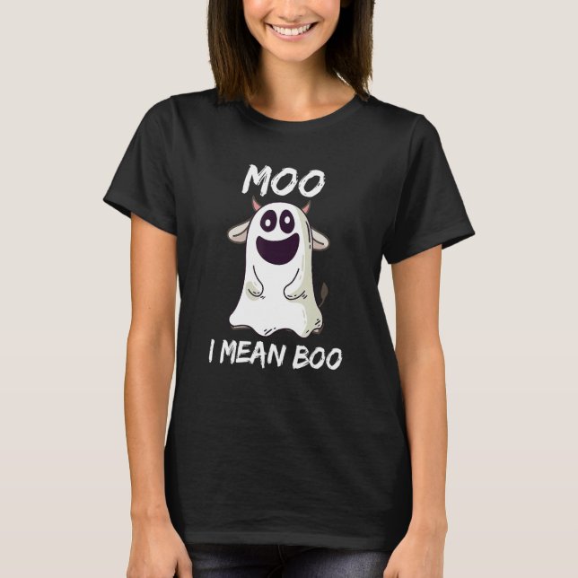 Camiseta Ghost Cow Moo I quer dizer Boo Pumpkin Moon Hallow (Frente)