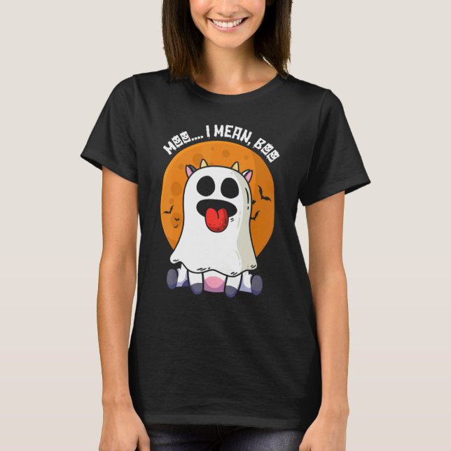 Camiseta Ghost Cow Moo I quer dizer Boo Pumpkin Moon Hallow (Frente)