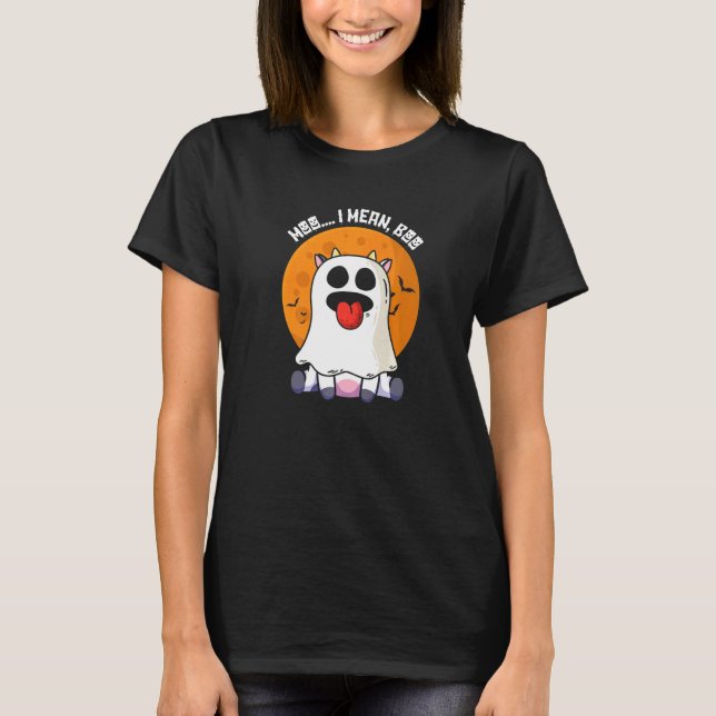 Camiseta Ghost Cow Moo I quer dizer Boo Pumpkin Moon Hallow (Frente)