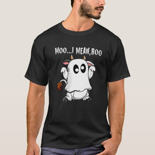 Camiseta Ghost Cow Moo Quero Dizer Boo Engraçado Pumpkin Fa (Frente)