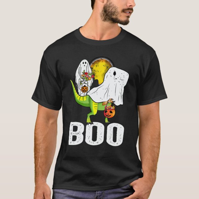Camiseta Ghost Dinosaur rex  Boo Halloween Boys Men Pumpkin (Frente)
