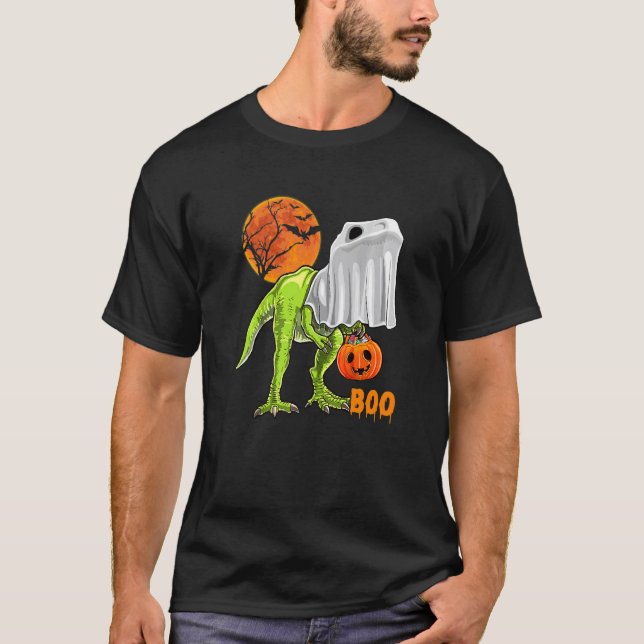 Camiseta Ghost Dinosaur rex  Boo Halloween Pumpkin Boys Kid (Frente)