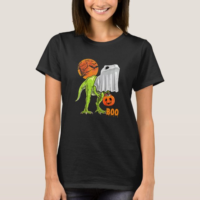 Camiseta Ghost Dinosaur rex  Boo Halloween Pumpkin Boys Kid (Frente)