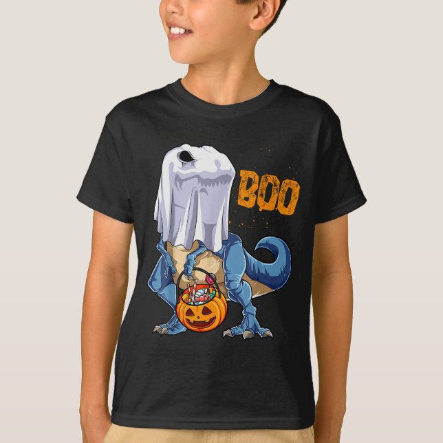 Camiseta Ghost Dinosaur T Rex Funny Boo Halloween Boys Men  (Frente)