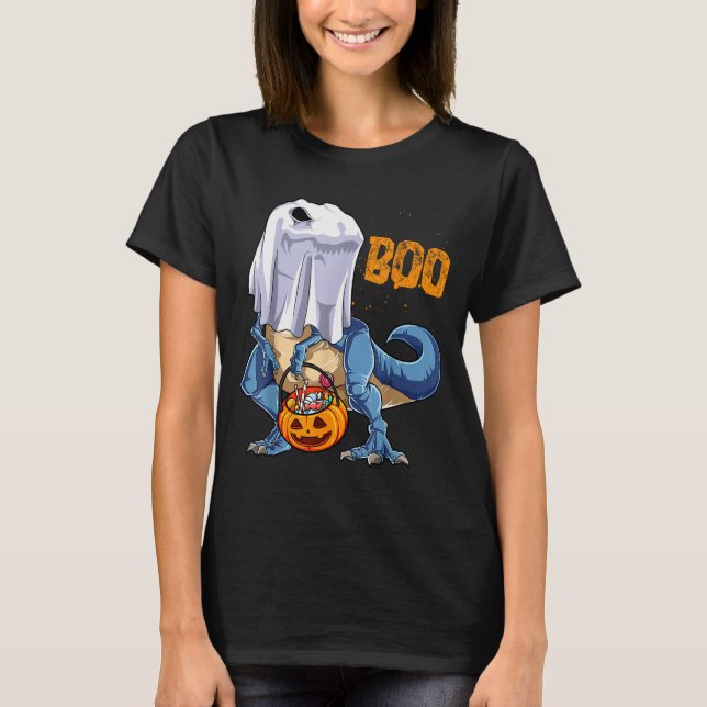 Camiseta Ghost Dinosaur T Rex Funny Boo Halloween Boys Men  (Frente)