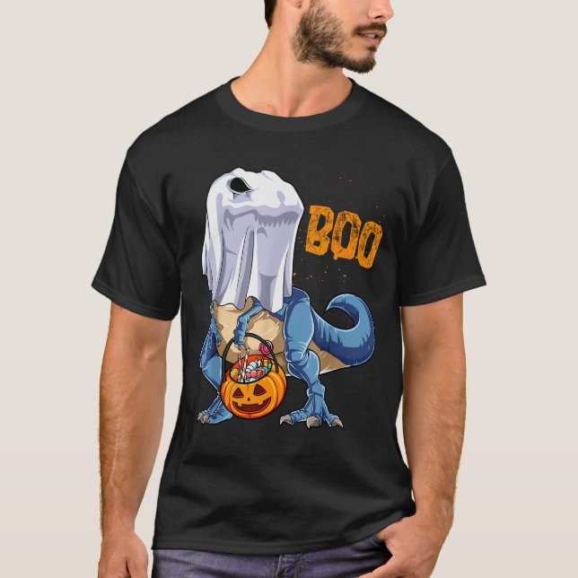 Camiseta Ghost Dinosaur T Rex Funny Boo Halloween Boys Men  (Frente)